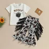 Kledingsets Toddler Girl 2 stks Westelijke outfits Koesprenten met korte mouwen T-shirts Tassel Flare Pants Set