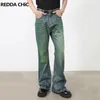 Herren Jeans Reddachic Retro Green Wash Bootcut Jeanshose für Männer Cleanfit Low Taille Distressed Whiskers Flare koreanische Y2k Streetwear