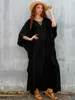 Kadınlar İçin Kaftan Elbiseler Batwing Sleep Matay Takım Kapak Gevşek Maxi Elbise Yan Plaj Giyim Siyah Bağlı Çorna Tatil