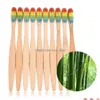 Cepillo de dientes bambú arcoiris dientes de madera fibra natural de gota hecha a mano salud belleza belleza oral dhm8t