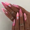 False Nails 24Pcs Almond False Nails with Glitter Powder French Fake Nails Rhinestones Design Press on Nails Wearable Stiletto Nails T240507