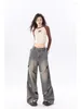 Jeans femininos Retro Sketonized Design Women Women American High Street Map Pants 2024 Autumn Winter Y2K Woman