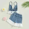 Conjuntos de ropa Niños Niñas NUEVOS Patchwork Summer Patchwork Backless Dephinim Tank+Shorts 2 PCS para ropa de bebé H240507