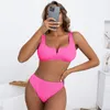 Femme de maillot de bain pour femmes deux pcs combinaisons bikinis de plage tenue de couleur solide en V