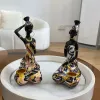 Sculptures NORTHEUINS Resin Black Woman Candlestick African Exotic Statues Art Lady Figurines for Interior Decor Desktop Accessories Object