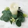 Dekorativa blommor bondgårdsljusdekor eukalyptus kransring set för hem bröllop fest bord mittpiece dekoration konstgjord grön