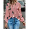 Bloups feminina camisas de moda de moda camisas de blusa para mulheres elegantes de penas de penas longas e elegantes chiffon jer jer roupas d240507