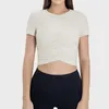 LUL New Round Neck Plateed Slim Fit Yoga Suit Top for Women Fashion Propositile Sports Short Shirted T-Shirt