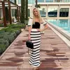 Set Summer Bandage Long Knitting Dress Sexy Top Blouse Striped Crochet Bikini Bottom Skirts Beach Cover Up Swimsuit Cover-up