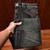 Jeans européens haut de gamme Mens Slim Fit Leggings Elastic Trendy Brand coréen Pantalon de moto noir gris à la mode