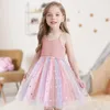 Sukienki dla dziewcząt Dziewczynki Party cekin stały kolor ubrania dla dzieci księżniczka