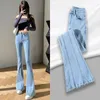 Jeans femminile femminile pantaloni bagliori svasati pantaloni pantaloni a campana blu blu con tasche alte vita s harajuku moda chic ed elegante a