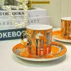 2024 New Style Luxury Mosaic Coffee Cup and Saucer Set with Gold Handel Ceramic Cappuccino Afternoon Tea Cup 2pcs Coffee Mug Set