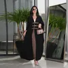 Etnik Giysiler 2024 Dubai Moda Mütevazı Katı Açık Kimono Abayas Deri Toka Uzun Kol Kontrast Renk Ramazan Müslüman Kadınlar