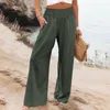 Pantalon féminin Femmes Summer High Waited Cotton Linen Palazzo Ligne large pantalon Pantalon avec Fashion Bottoms Womens Bottoms