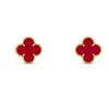 Unik design med klassiska örhängen inte blekna guld höga klöver blommaörhängen för kvinnor röda jade utsökta och med vanligt vanly