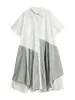 Feestjurken xitao onregelmatige shirt jurk eenvoud casual mesh patchwork asymmetrische zoom 2024 zomeromslag kraag lyd1908