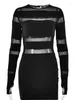 Casual Dresses ByeMyLove Mesh Patchwork Party Dress Women Long Sleeve Cut Out See Through Sexy Mini Clubwear For Hight Street Solid
