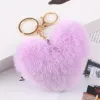 Love Pompom Keychain Gifts for Women Soft Heart Shape Pompom Imitated Rabbit Fur Key Chain Ball Car Bag Accessories Key Ring LL