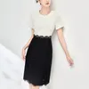 Vestidos de festa Moda elegante para mulheres 2024 Verão Manga curta Hollow Out Lace Patchwork Clothing Office Lady Dress Slim Slim