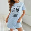 Dames slaapkleding schattige brief polka dot geprinte nachthemd nachthemd comfortabele slaapjurk met korte mouwen met ronde nek casual loungewear