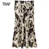 Skirts Women's Spring Summer 2024 Animal Print Skirt Midi Satin Mid Waist Floral In Elegant Social