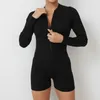 Combinaisons pour femmes Rompers Sexy Hollow Sport Sport Suisses combinaisons unitard gym féminine Long Slve Zipper Sauthotes Femme Singes noirs T240507