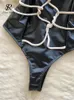 Singrainy cuir érotique ultra-mince saut en uniforme pour femmes ouvertes poitrine avant pu sex-ajustement serré costume 240425