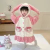 Pajamas anime Sanrioes Childrens Flannel Bather Seven Dress Cinnamon Melody Girl Soft Plushie Pajamas Corean Family Clothing Kawaii Pajamasl2405