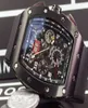 Berühmte Marke Schweizer Schwarz PVD Edelstahl mechanische Automatik Uhren Luxus Felipe Massa Flyback Gummi -Datum Herren Business Armbandwat8471295