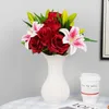 Fleurs décoratives couronnes fleurs artificielles lis lis rouge rose big bouquet en plastique de soie fausse fleur de fleur pour décoration de mariage à la maison arrange