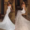 Kleider Berta Meerjungfrau Chart Hochzeit für Braut Spaghetti Pailletten Fulllace Brautkleider Brautkleider Sweep Zug Illusion Rückenless Lacefulla Robe de Mariage Es