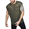 Мужские майки-топы летняя мода повседневная сексуальная вязаная сетчатая сетчатая сетчатая кармана карманная одежда футболка мужчина