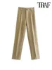 Traf Women Chic Fashion Office Wear Straight Pants Vintage High midjextlås Kvinnbyxor Mujer 240423