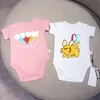 Kleidung 2pcs weiß mit rosa Sommerjungen/Mädchen Baby BodySuit süßer Tierdruck Strampler weicher Baumwoll -Overall für Neugeborene Kleidung