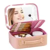 Étui cosmétique éclairé avec miroir LED portable Sac cosmétique portable Boîte de rangement de maquillage imperméable à grande capacité 240504