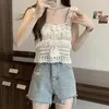 Tanks féminins 2024 Crochet Hollow Twited Vest Fashion Broidered Matchs Loost Aqulage Sans manchons Coton V-Neck Top Summer D293