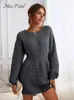Camisolas femininas Miss Petal Honeycomb Vestido de suéter marrom mulher casual manga longa 2024 Pulloves de inverno de outono