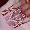 Valse nagels kerstcadeaus valse nagels glitter rode strass lintontwerpen nep nagel patch lange kist kist draagbare pers op nagels tip t240507