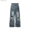 Men's Jeans Frayed Damaged Ho Baggy Wide g for Men and Women Strtwear Casual Ropa Hombre Denim Trousers Oversized Cargo Pants H240507
