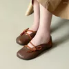 Casual Shoes 2024 Mode Cowhide Runde Zehen Retro Forest Weiche Bodenoberfläche Frauen einzelner Leder Slip-on Frühling Sommer