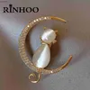 Pins Spetti Rinhoo Cute Elegante gatto seduto sulle spille della luna per le donne Cartoon Opal Stone zircone gattino animale festa casual festa regalo WX