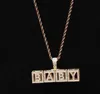 14K Gold Baby Block Custom Letters Pendant Combination Letters Namnhänge med 24 tum rephalsband Zirconia smycken9883653