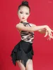 Stage Wear Lolita Children's Summer Latin Dance Training Clothes Leopard Print Tassels Performance Girls Split Cha Skirt