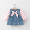 Girl Dresses Clothes Spring Autumn 0-5y Solid Denim Princess Long Sleeve Dress 3color 80-120 Children Kids Baby Girls