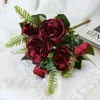 Fleurs décoratives Silk Peony Bouquet Bluk Outdoor Home Marriage Décoration de Noël Garland Fausses Plantes Ferns Bride DIY Gift Artificiel