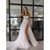 A robes Wedding Boho Line Sweetheart Appliques Backless Slit Tulle Designer Wedding Bridal Robes Ppliques