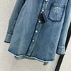 Moda algodão azul camisa de jeans feminino designer de manga comprida