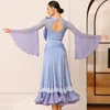 Scenkläder 2024 Ballroom Dance Professional Dresses Women's Blue Latin Top Ruffled kjolar Vuxna Chacha Tango Dancing Clothes SL10234