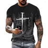Camisetas masculinas góticas jesus Cristo Cruz 3d Imprimir o gola curta Manga curta T-shirt de camiseta de tamanho vintage Tops de hip-tops camisetas 2xs-6xs